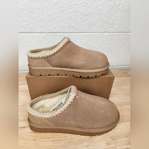 XIXITIAO Women SZ 8.5 Suede Leather Platform Slippers Slip on Cozy Winter NWT